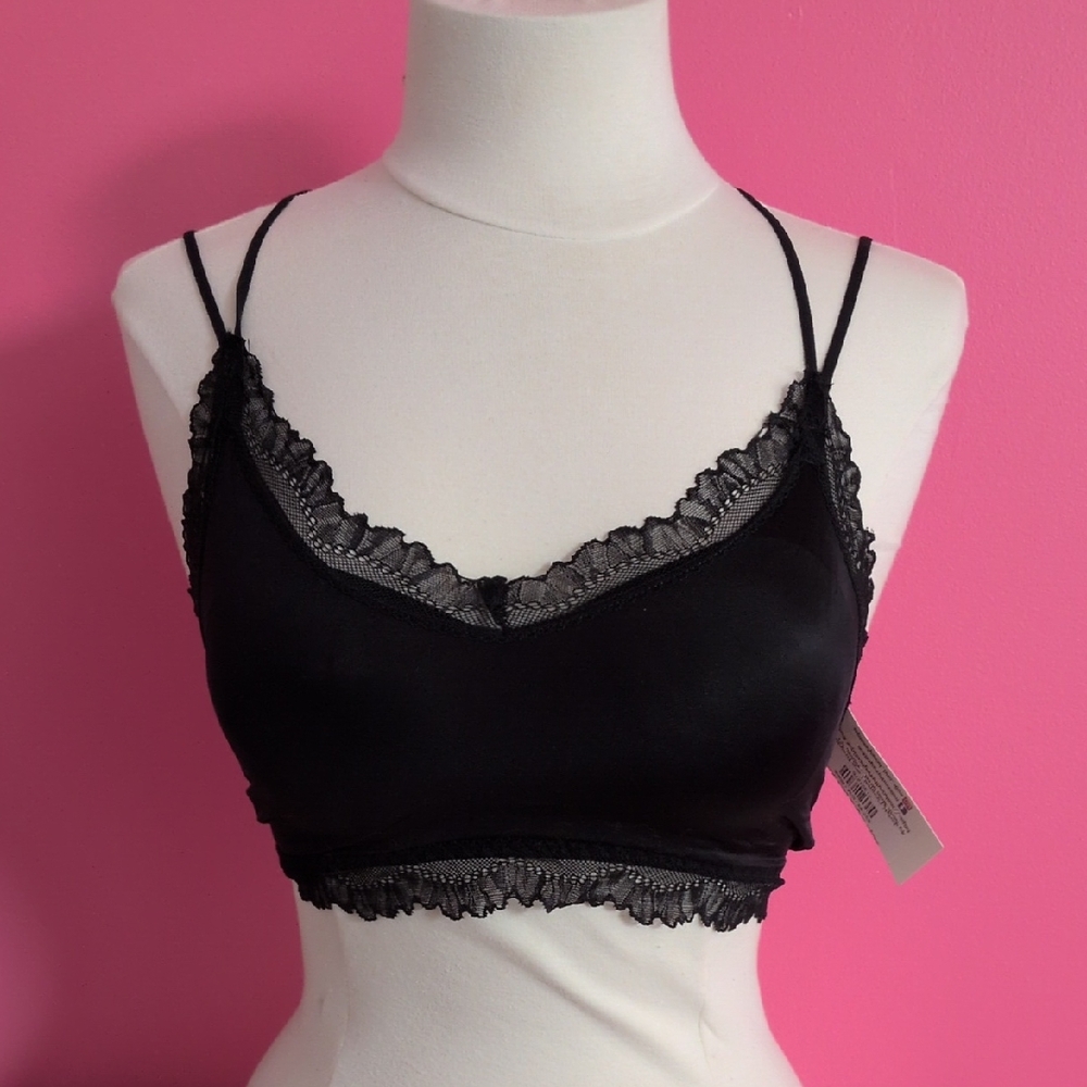 Elegant Black Lace Trim Bralette